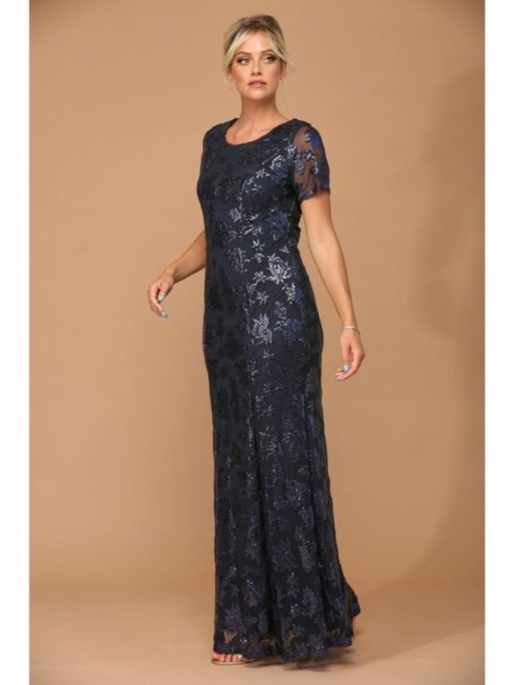 Clearance Navy Size XL Sequin Mother of the Bride Sheath Evening Gown By 3456